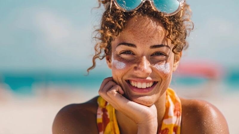 Clima tropical de Costa Rica: cómo afecta la piel y cómo cuidarla 3 Persona aplicándose protector solar en el rostro con vegetación tropical de fondo